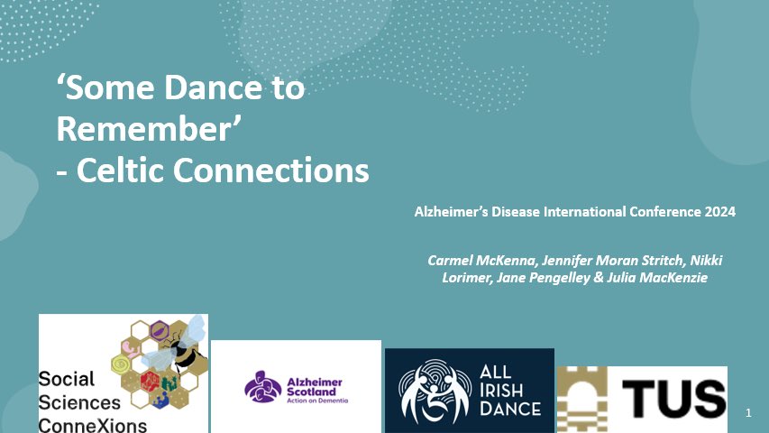 Collaborative #research using @AllIrishDance23 1st of a kind ‘Some Dance to Remember’ program comparing effects of participating in #Irish & #Scottish #adaptive #ceilí for people living with dementia in day centre & community settings virtual presentation at @AlzDisInt #ADI2024
