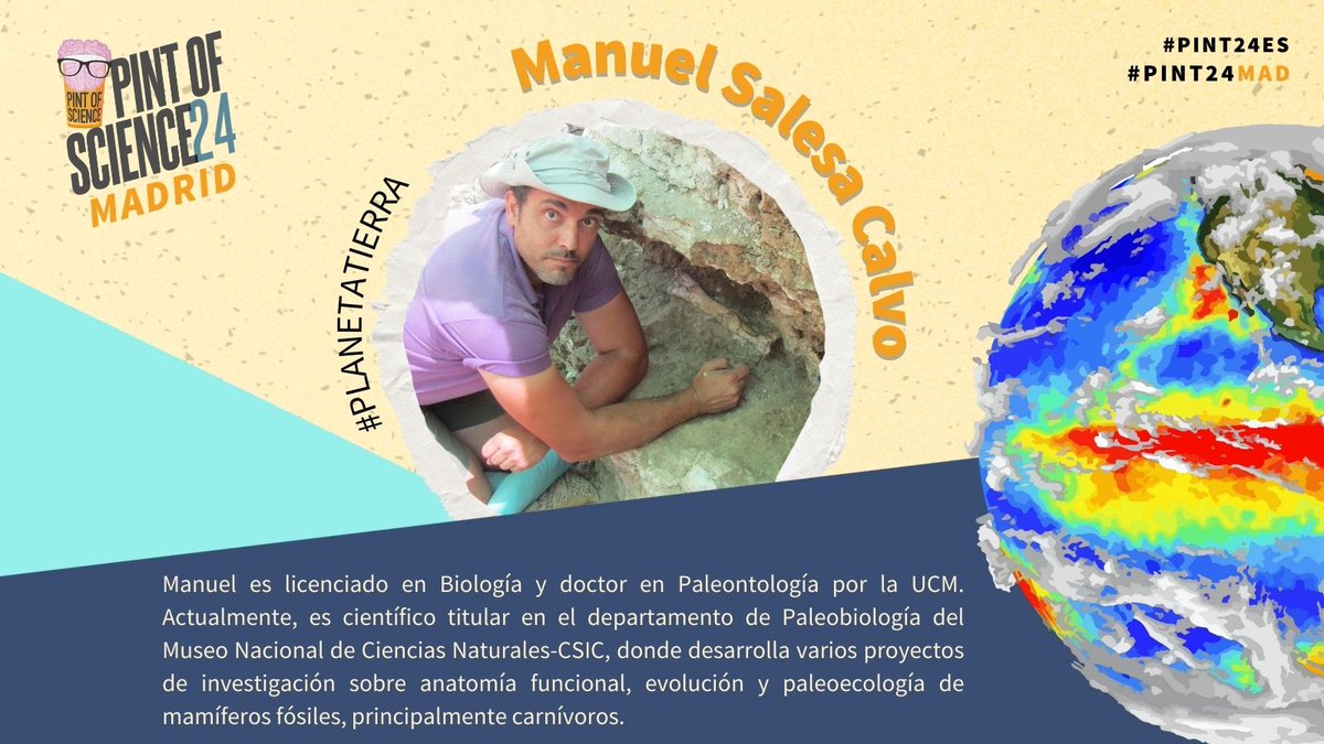 #Pint24MAD #PlanetaTierra | Manuel Salesa Calvo @ManuelSalesa - @mncn_csic 🐯 “El tigre dientes de sable” 📅 13 mayo 📍 Café La Manuela #Pint24ES @pintofscienceES