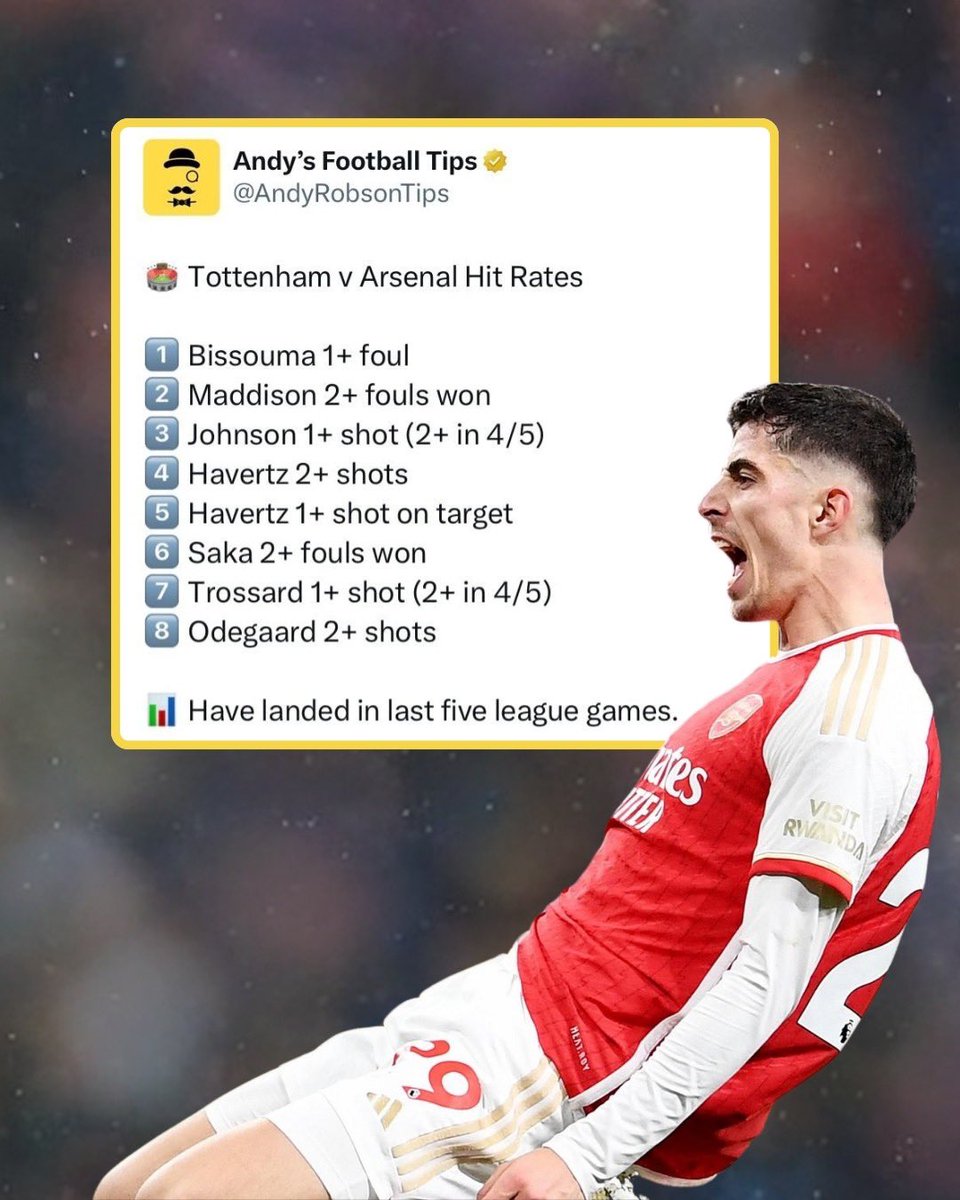 AndyRobsonTips's tweet photo. 💯 Premier League Hit Rates

All landed in the last five league games:

🏟️ Tottenham v Arsenal

🏟️ Forest v Man City

Save this for later and then check the lineups if you’ll be using, I’ve used expected lineups. https://t.co/VpWFoxg2NU