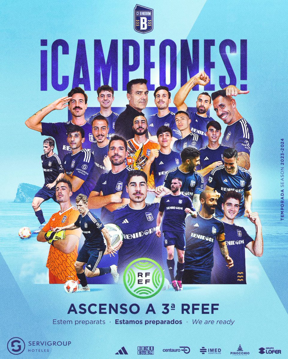 🚨🚨🔝 ¡𝗬𝗔 𝗦𝗢𝗠𝗢𝗦 𝗗𝗘 𝗧𝗘𝗥𝗖𝗘𝗥𝗔 𝗥𝗙𝗘𝗙❗
 
💥 SOMOS CAMPEONES de la Lliga Comunitat y jugaremos la 24.25 en #TerceraRFEF. 💪🏼 

GRACIAS | THANKS | GRÀCIES
A tod@s l@s que habéis ayudado a lograr el objetivo.👏🏼

#EstoyPreparado #EsticPreparat #ImReady #AmuntBenidorm