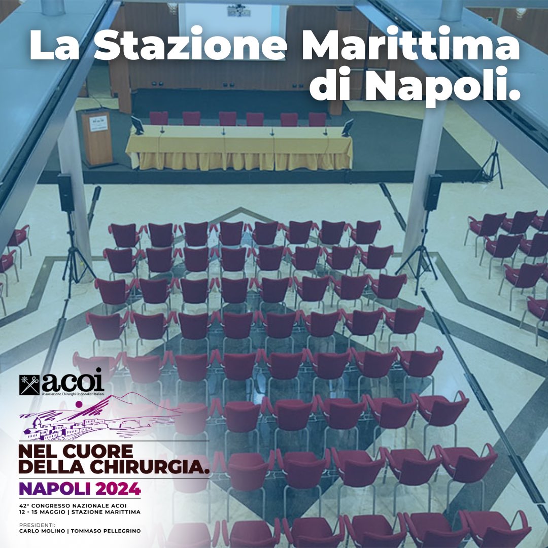 📅 Dal 12 al 15 maggio 2024, la Stazione Marittima di Napoli ospiterà il 42° Congresso Nazionale ACOI.

🏰 Incastonata nel cuore della città, la Stazione è una meraviglia architettonica, ora trasformata in uno spazio contemporaneo e funzionale.

Info ⤵️
acoi.app/index.html