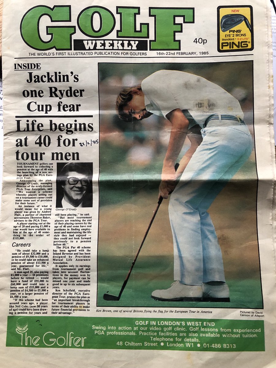 Thank you to Paul Carrigill for giving me this old 1985 ( not 1885) Golf Weekly. Playing on the ⁦@PGATOUR⁩ using Bert, the old hickory putter. photo by my old pal ⁦@Cannonball63⁩ PS still waiting for my Tour pension 😂