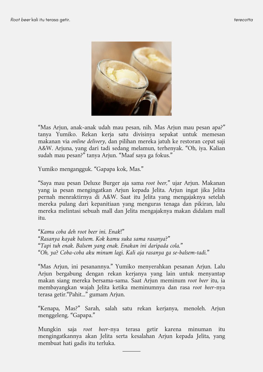 terecotta's tweet photo. Root beer dan milk tea.
—
#voriele flashfic
part of nettamaverse
(ini terjadi sebelum current timeline) https://t.co/5ACvljg6S5