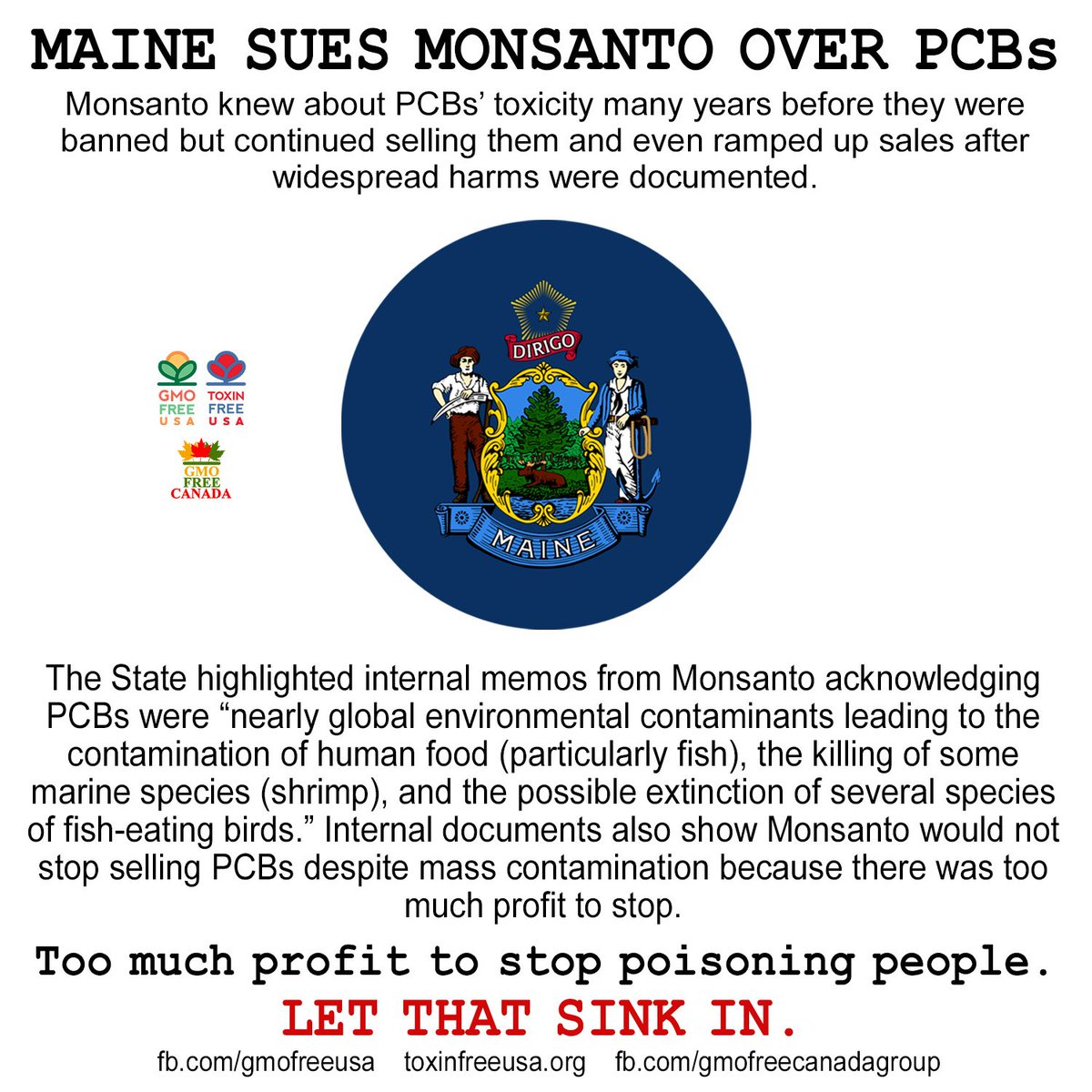 Maine has become the latest U.S. state/jurisdiction to sue Bayer-Monsanto for historical PCBs pollution. pressherald.com/2024/04/12/mai…