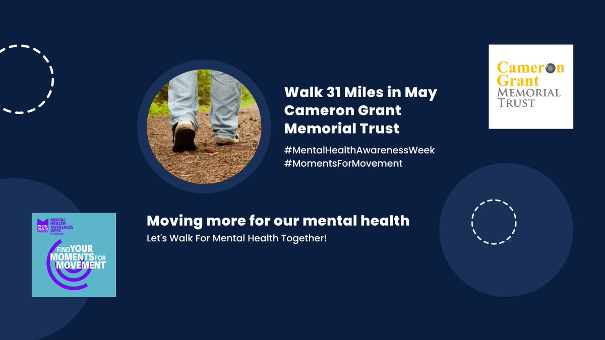 Movement is important for mental health so here's a gentle challenge to get out moving! Walk 31 Miles in May & donate to @CamMemorial at totalgiving.co.uk/appeal/walk-31… or, better still, make a fundraising page at totalgiving.co.uk/fundraise/came…
#MentalHealthAwarenessWeek
#MomentsForMovement