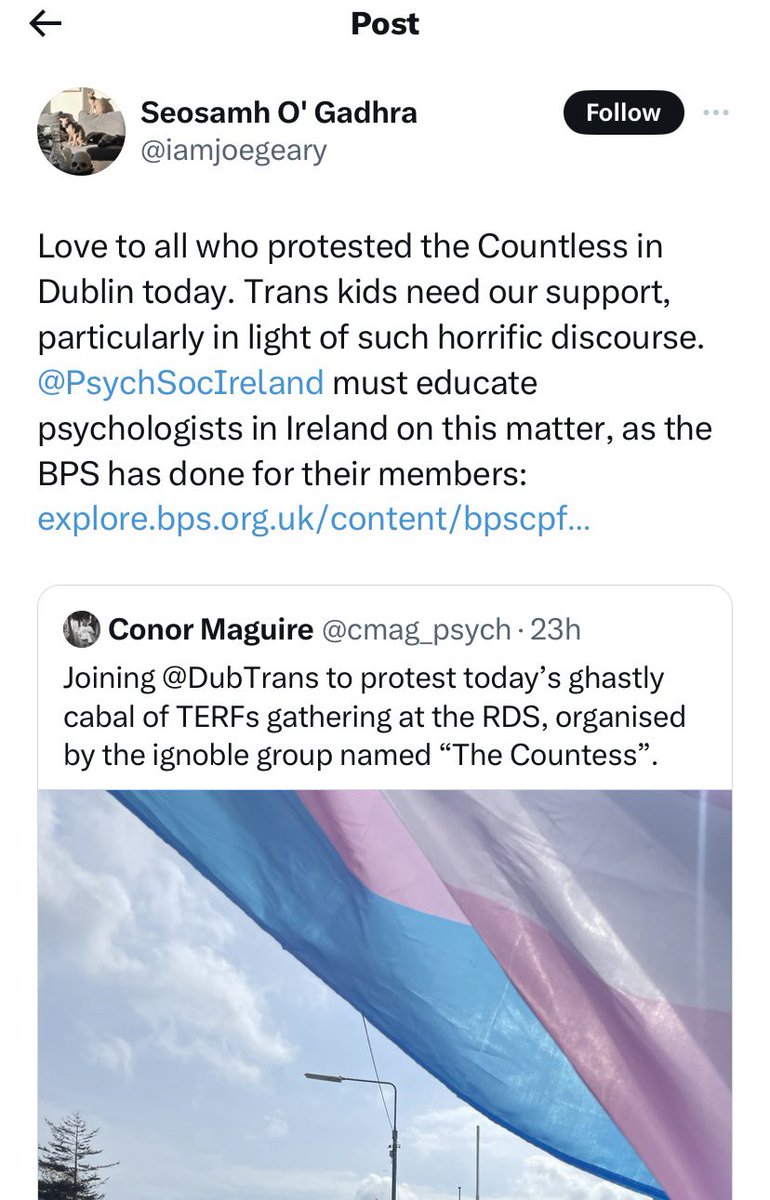 .@PsychSocIreland can you confirm if this person who is endorsing the harassment of women (referred to as TERFs in the OP) is a member of your society? For context, both women & men attended this event, however it is only women who attended that were singled out for harassment