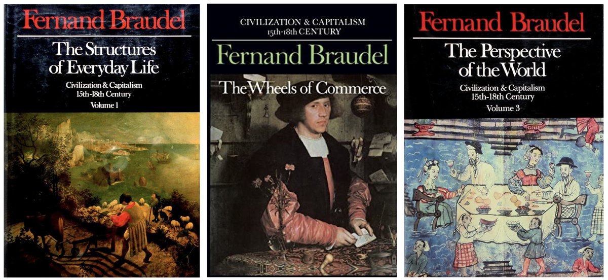 Fernand Braudel’s trilogy, Civilization and Capitalism, 15th-18th Century, is a masterful survey of the social and economic history of the world (with a focus on Europe) from the Middle Ages to the Industrial Revolution. 🧵with links to download Braudel’s trilogy