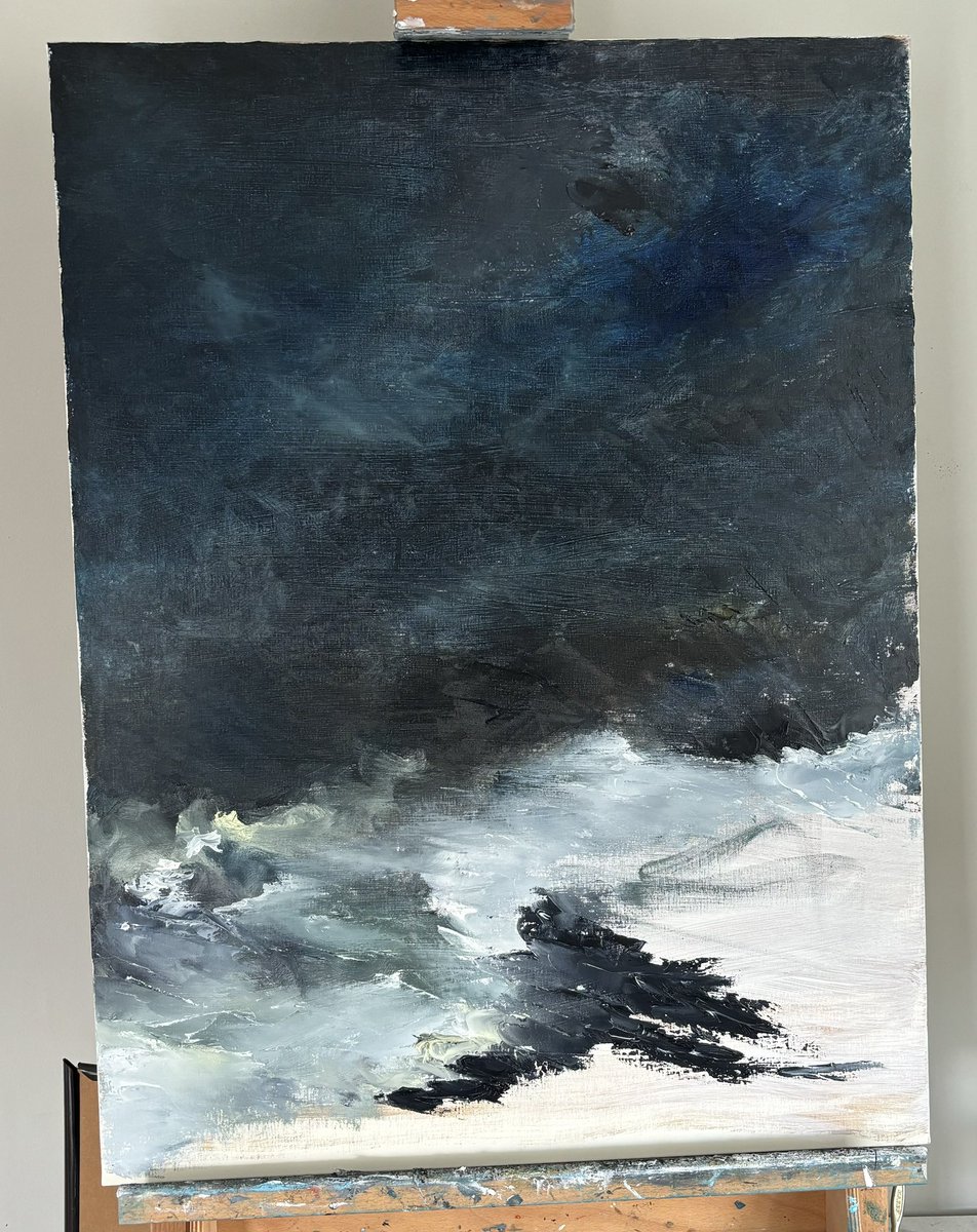 Return to business as usual: working on a new seascape. 🙂 #WIP #oilpainting #irishartist #artistontwitter