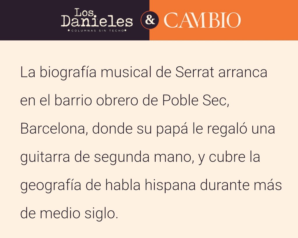 #SiempreSerrat, por @DanielSamperPi.

«Siempre la música. Siempre la poesía. Siempre el amor. Siempre Serrat. Siempre Serrat. Siempre Serrat».

#LosDanieles @losdanieles

cambiocolombia.com/los-danieles/s…