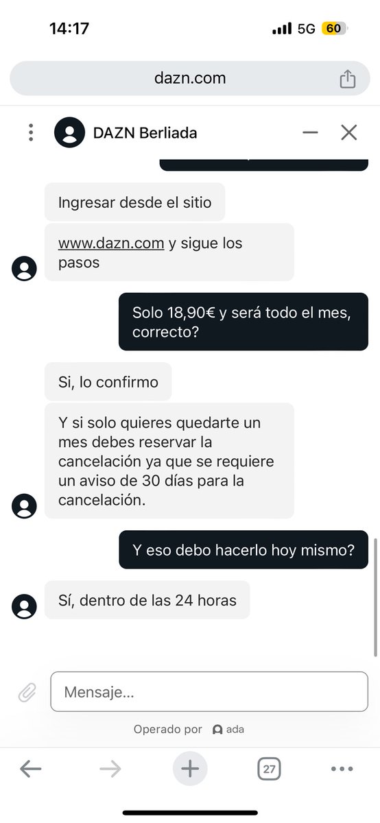 Iontxuu's tweet photo. @DAZN_ES tiene el peor servicio de att. al cliente que haya podido experimentar nunca. Primero me confirman que me puedo dar de baja al día siguiente y que solo pagaré 18,9€ (ahora me dicen que no, que es todo el año), y ahora, sin comunicarlo me cobran 10€ más. Qué ladrones! https://t.co/LIksBFCNu9
