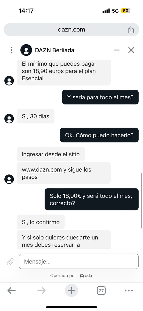 Iontxuu's tweet photo. @DAZN_ES tiene el peor servicio de att. al cliente que haya podido experimentar nunca. Primero me confirman que me puedo dar de baja al día siguiente y que solo pagaré 18,9€ (ahora me dicen que no, que es todo el año), y ahora, sin comunicarlo me cobran 10€ más. Qué ladrones! https://t.co/LIksBFCNu9