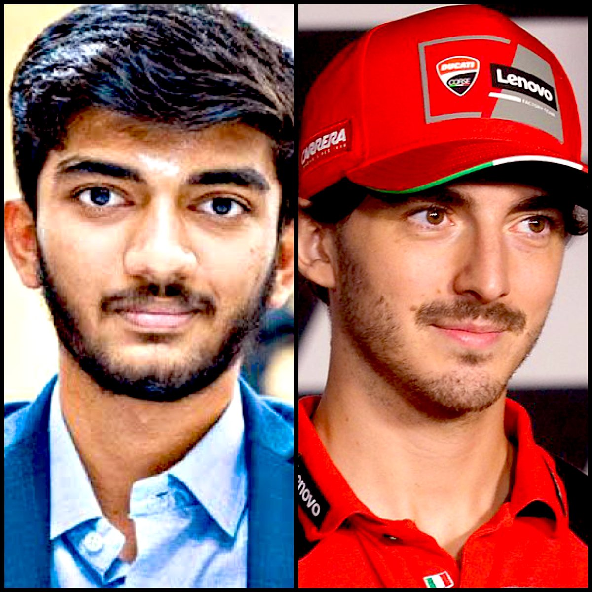 Don’t know why but whenever we see our #India sensation, @DGukesh, we are always reminded of genius, @PeccoBagnaia! Must be the innocence reflecting from their eyes and that calm cool and composed demeanour! #DGukesh #PeccoBagnaia #FIDECandidates #SpanishGP #Chess @FIDE_chess…