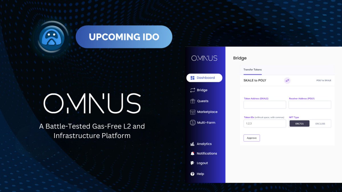 ARBIPAD UPCOMING IDO PROJECT DETAILS: OMNUS 💥

🔹About OMNUS (<a href="/OMNUS_xyz/">OMNUS</a>)
OMNUS is A battle-tested multi-chain onboarding platform that provides projects access to Gas-Free transactions, bridging, and on-chain promotional tools all in one place.

🔹TRACTION
▫️5,000 DAU
▫️11,000