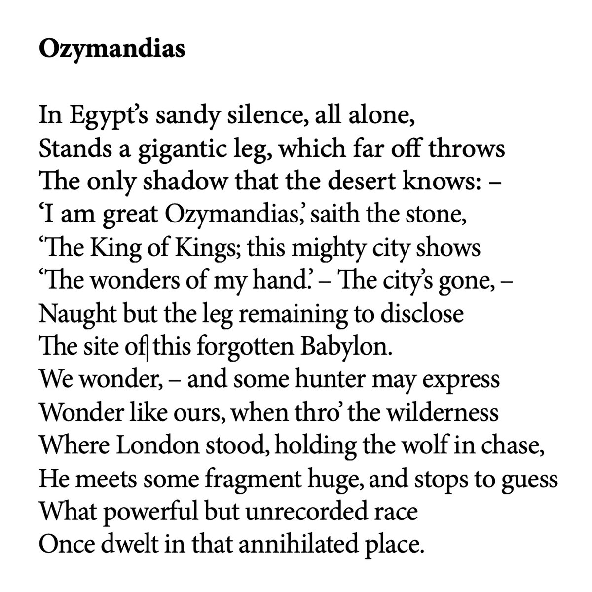 OZYMANDIAS by Horace Smith (who competed with Percy Bysshe Shelley in a contest to write a sonnet on this subject)—(#poetrymonth, 28):