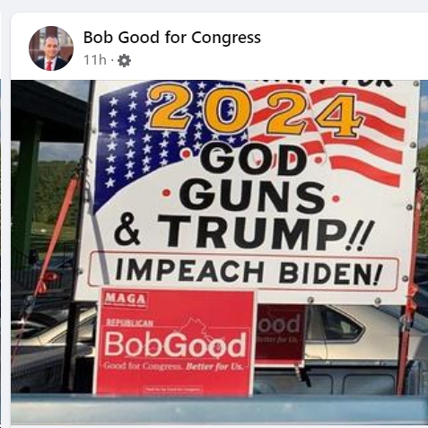 'GOD GUNS & TRUMP IMPEACH BIDEN!' -- Now that's a slogan that appeals to everyone right there. LOL bluevirginia.us/2024/04/sunday…