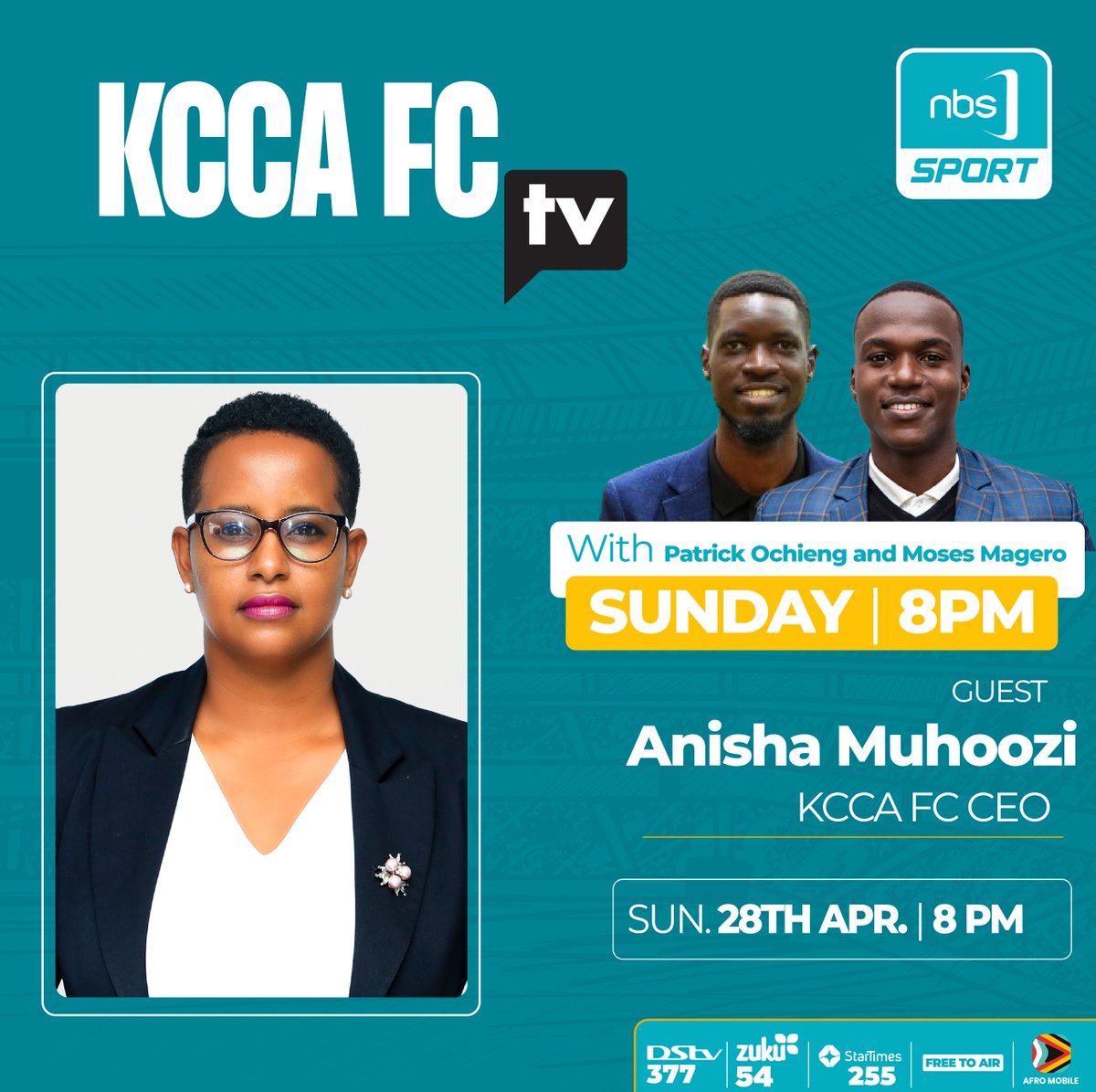 Our CEO @anishamuhoozi will join @magero_moses and @Pato_Official07 on @KCCAFCTV tonight to discuss our game against SC Villa that will be played under the lights at Namboole this Wednesday. Join them at 8pm only on @NBSportUg #KCCAFC #KCCAFCTV