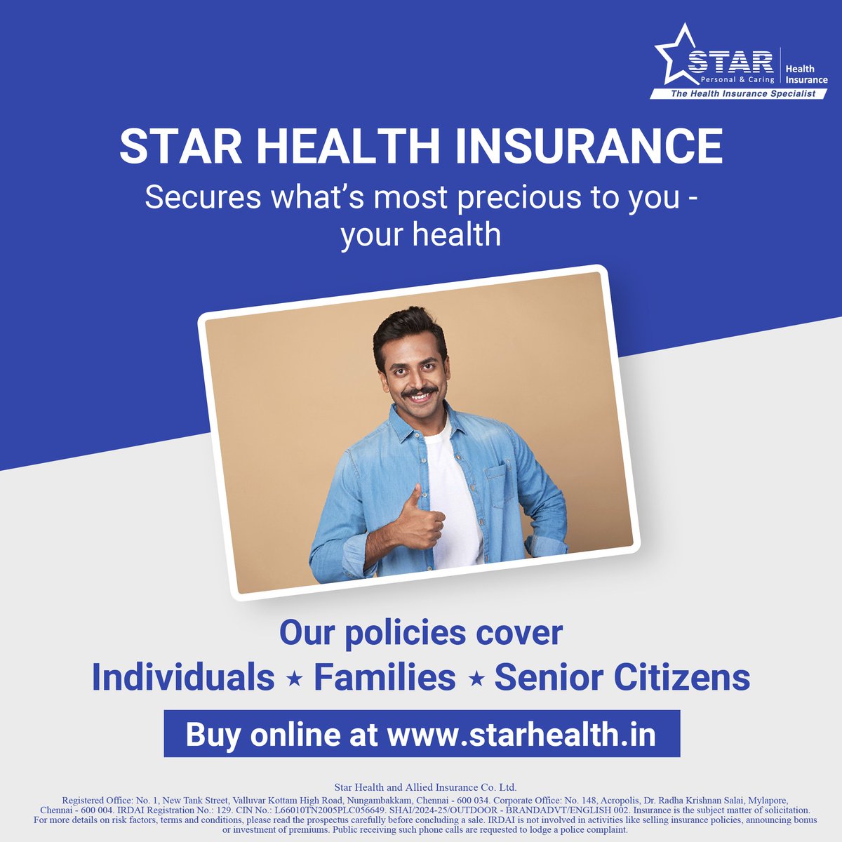 Secure your health and future with STAR Health. Star Health Insurance offers plans that fit your needs. 

#starhealthinsurance #starhealth #healthinsurance