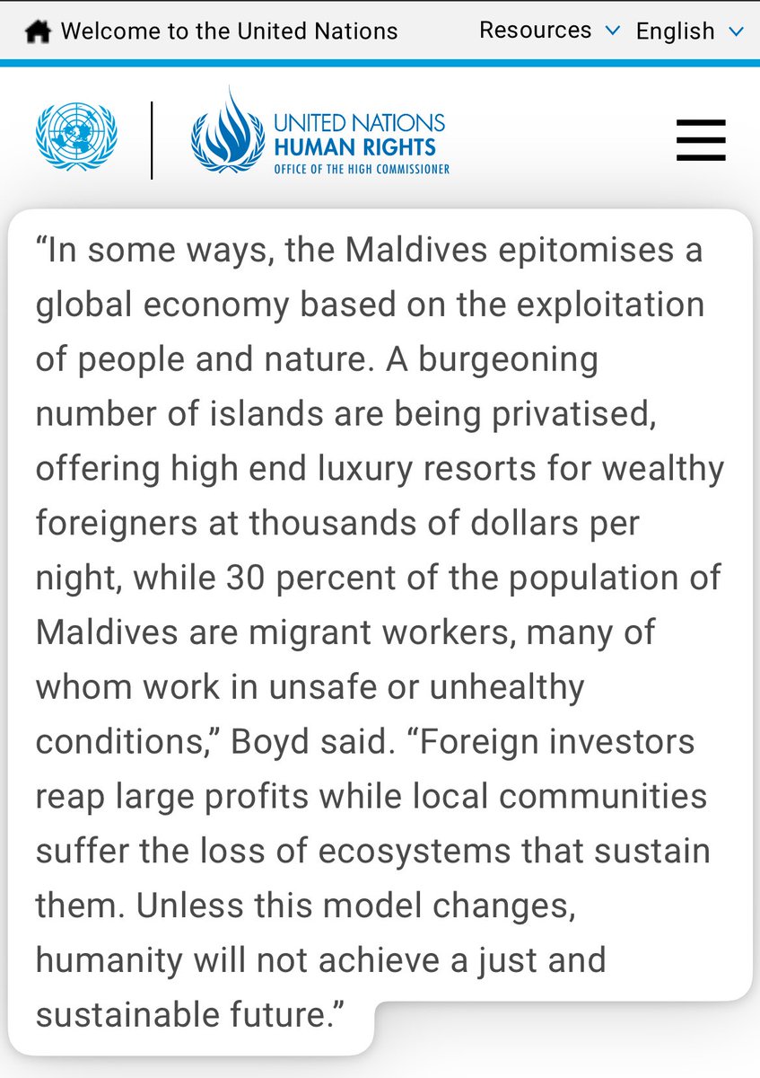 Annika Ojala (@ojala_annika) on Twitter photo Read this.
Read it again.
<a href="/SREnvironment/">SREnvironment</a> on how Maldives faces a dystopian future because of the climate crisis caused by wealthy nations and wealthy individuals.
ohchr.org/en/press-relea… Read this.
Read it again.
<a href="/SREnvironment/">SREnvironment</a> on how Maldives faces a dystopian future because of the climate crisis caused by wealthy nations and wealthy individuals.
ohchr.org/en/press-relea…