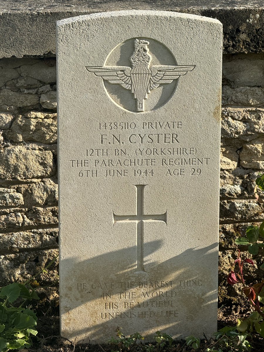 Ranville Church cemetery. Seeing your own cap badge on these headstones always hits hard but it’s the family inscriptions at the bottom that always hit hardest. This one choked me up. “He gave the dearest thing in the world, his beautiful unfinished life.”