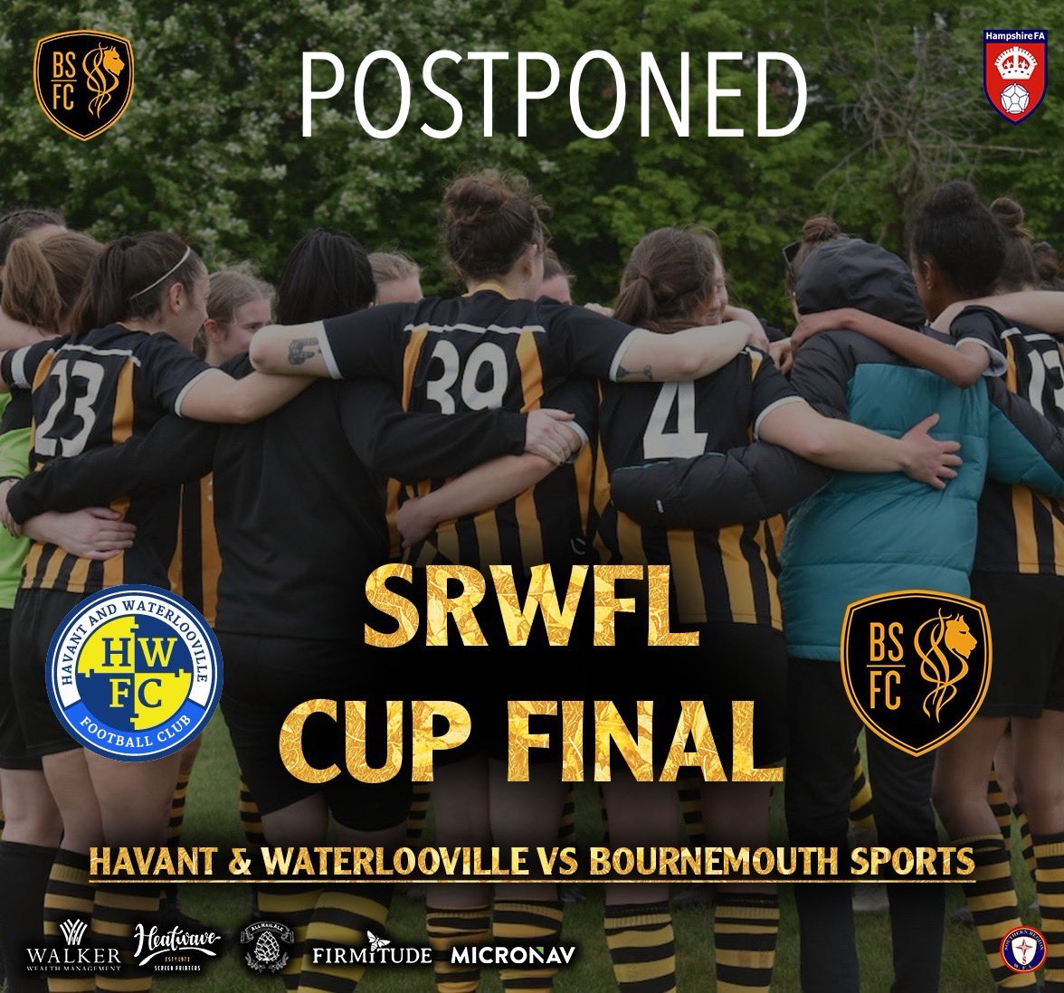 !POSTPONED! Unfortunately today’s cup final has been postponed due to heavy rain. We wait to hear when it will take place. @swsportsnews @firmitude @HeatwavePrint @All_Hail_Ale @MicroNav