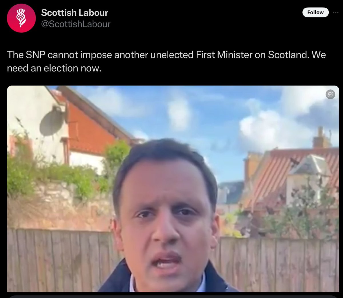 This is constitutionally illiterate. We live in a parliamentary not a presidential system. We don’t “elect” First Ministers but governments. And a reminder: Labour “imposed” an “unelected” First Minister in Wales two weeks ago.