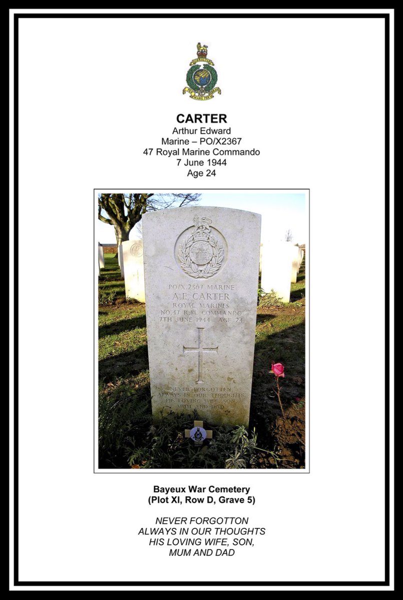 On each of the 46 days leading to #DDay80, we remember one of 46 men of 47 (Royal Marine) Commando killed, drowned or mortally wounded in their #DDay mission Operation Aubery. Today (D-39) we remember Marine Arthur Edward CARTER of #SherfieldEnglish #Romsey #Hampshire