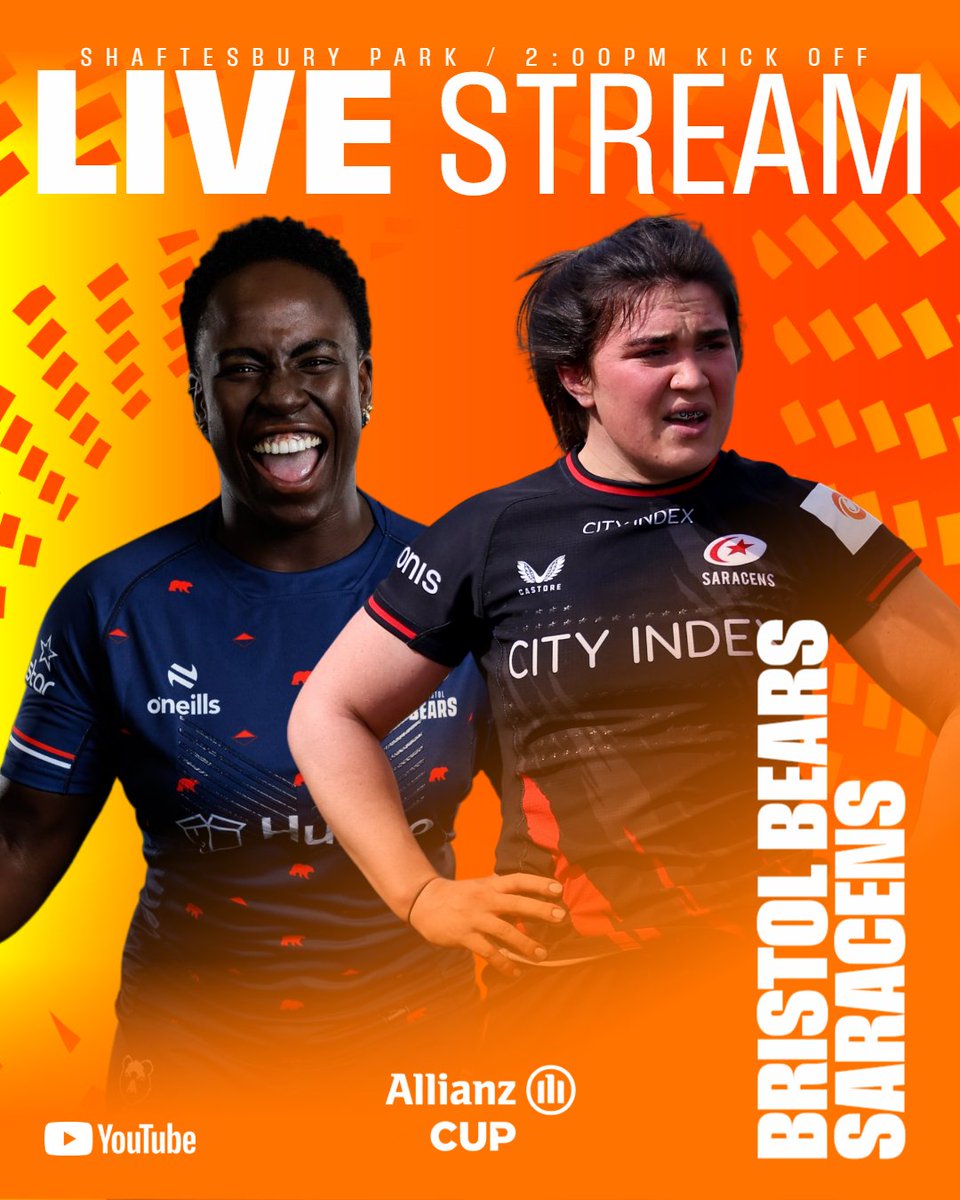 It's Allianz Cup Final day 🏆 Watch @BristolBearsW v @SaracensWomen LIVE on YouTube here ➡️ youtube.com/live/QUjOqmtyP… ⏰ KO 2pm 🎙️@RockyClark_1, @JohnnieHammond, Jess Rogers #PWR | @allianzuknews