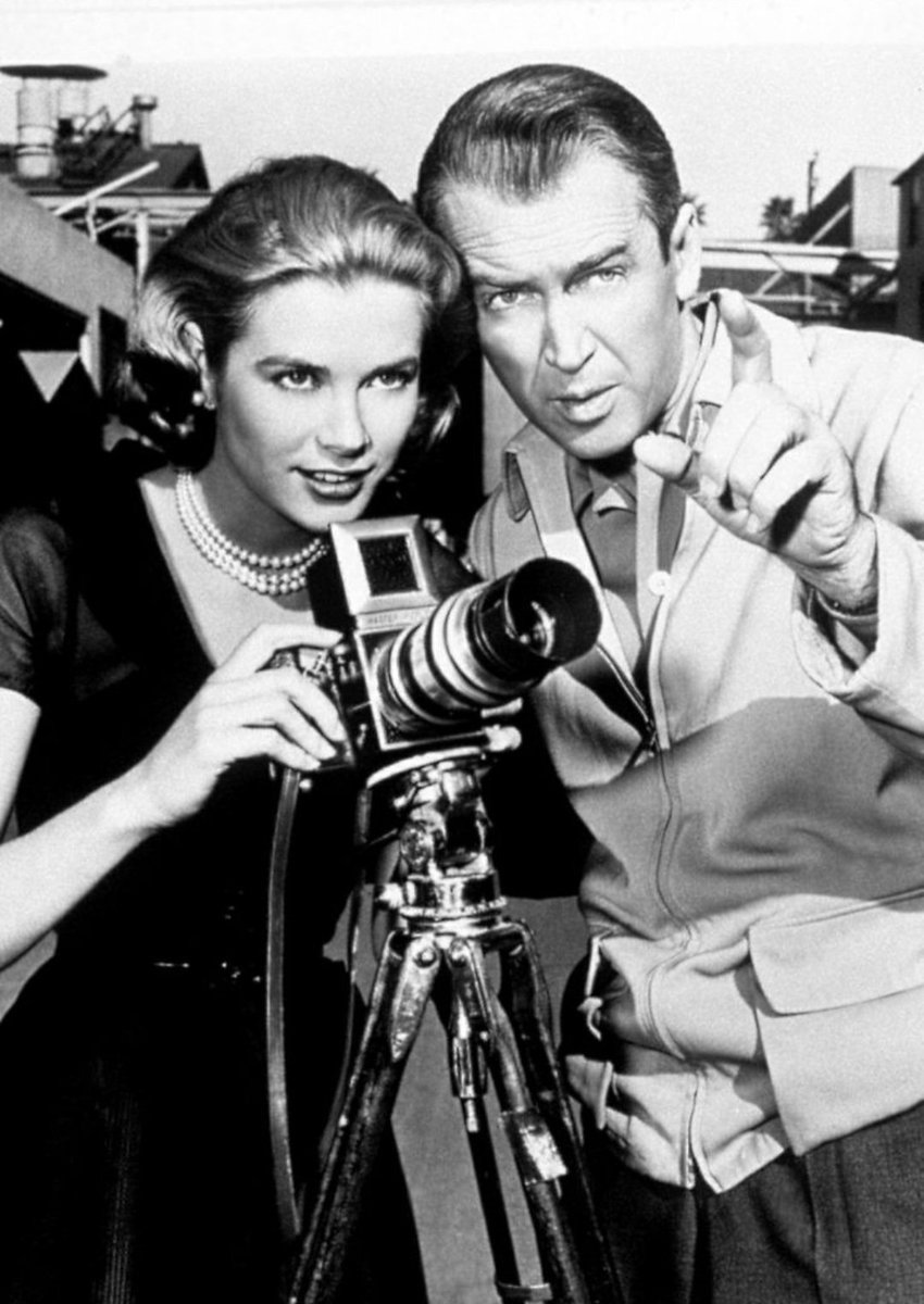 Grace Kelly & James Stewart on the set of Rear Window (1954).