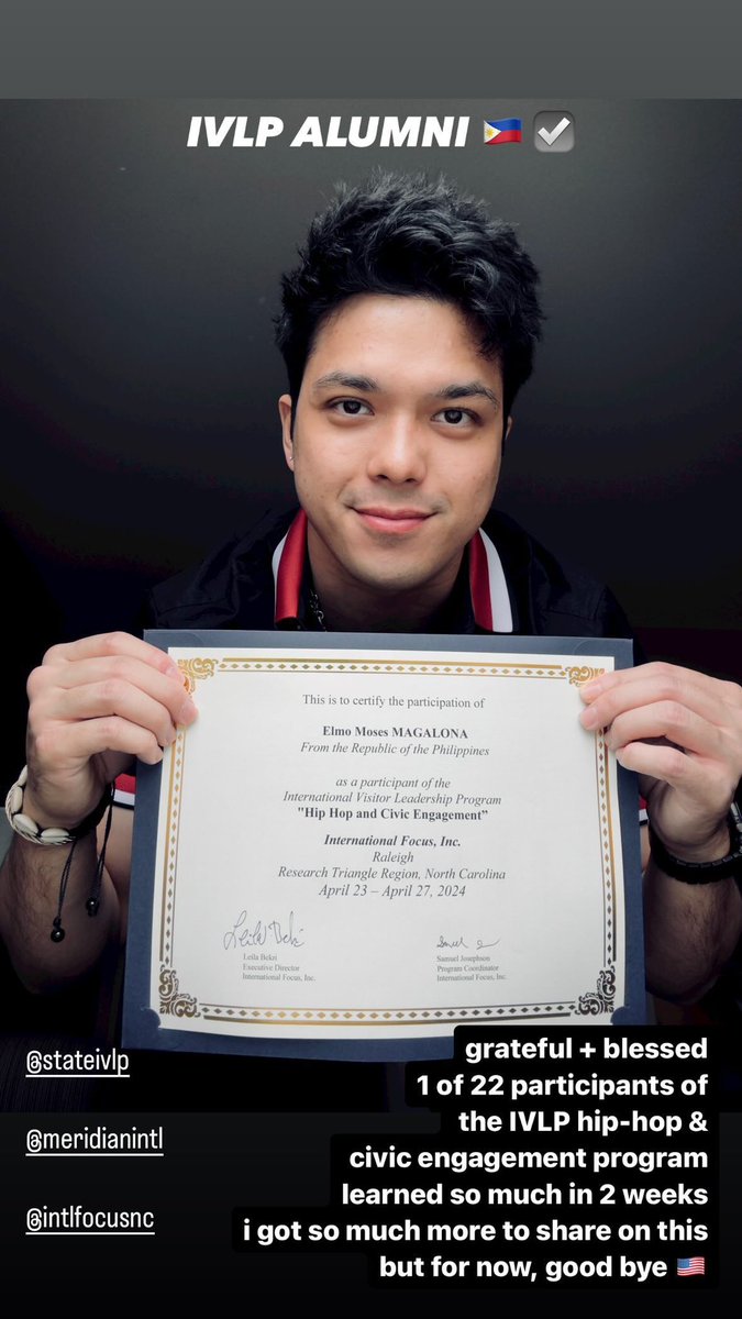 Big Congrats to our very own, Elmo Magalona for participating the IVLP for Hip Hop and Civic Engagement. We are very proud of you!! 🇵🇭🫶🎉

#IVLP
#ElmoMagalona