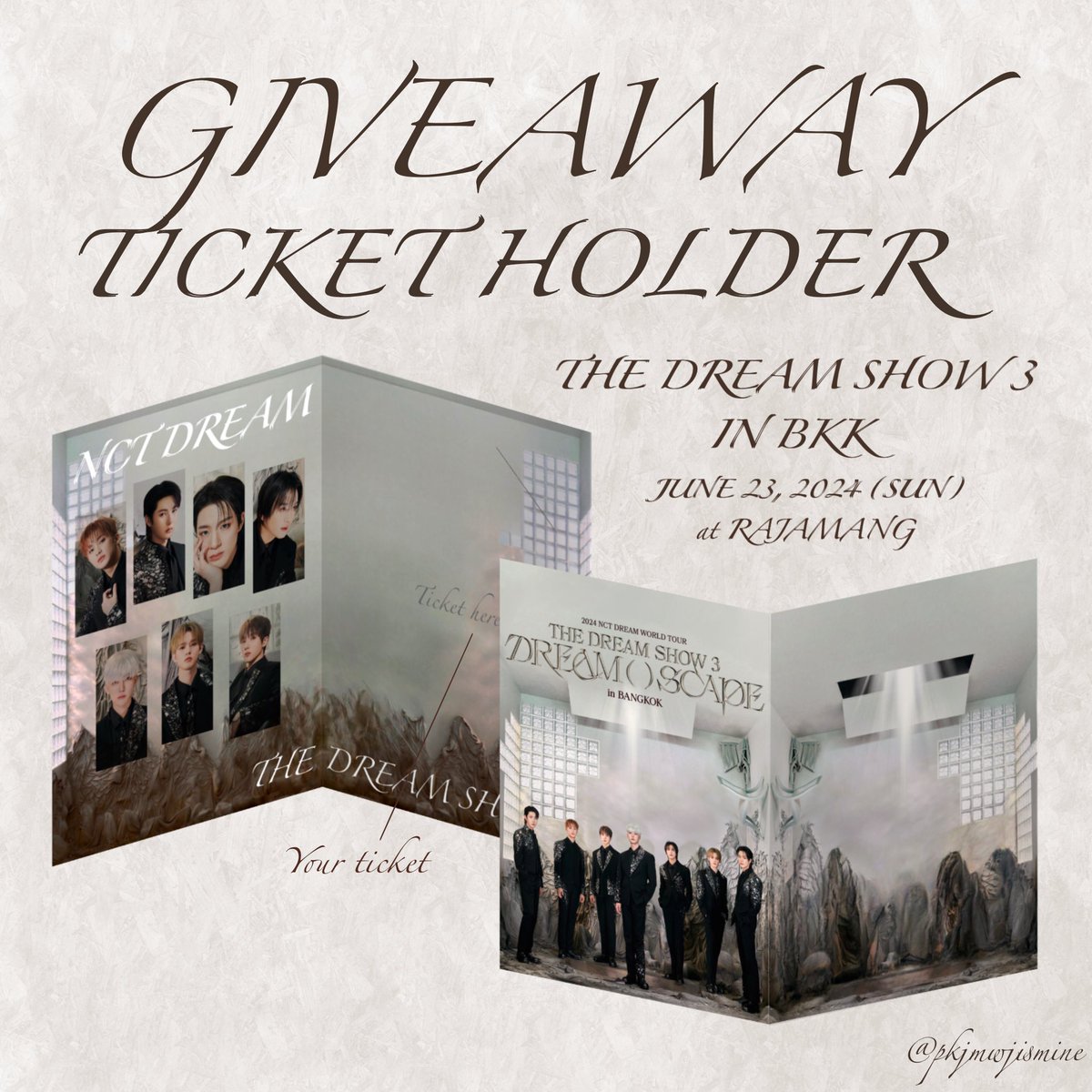 ✊🏻꒰่3่꒱ pls, rt 
giveaway for the dream show3 in Bangkok

 ꒰ ticket holder ꒱ 

⤷ date : 23 June 2024 (SUN)
⤷ time : tba
⤷ location : Rajamangala national stadium
⤷ rt & show this tw (เส้นไทยออลลี่คร่ะ)

#NCTDREAM_THEDREAMSHOW3_in_BKK