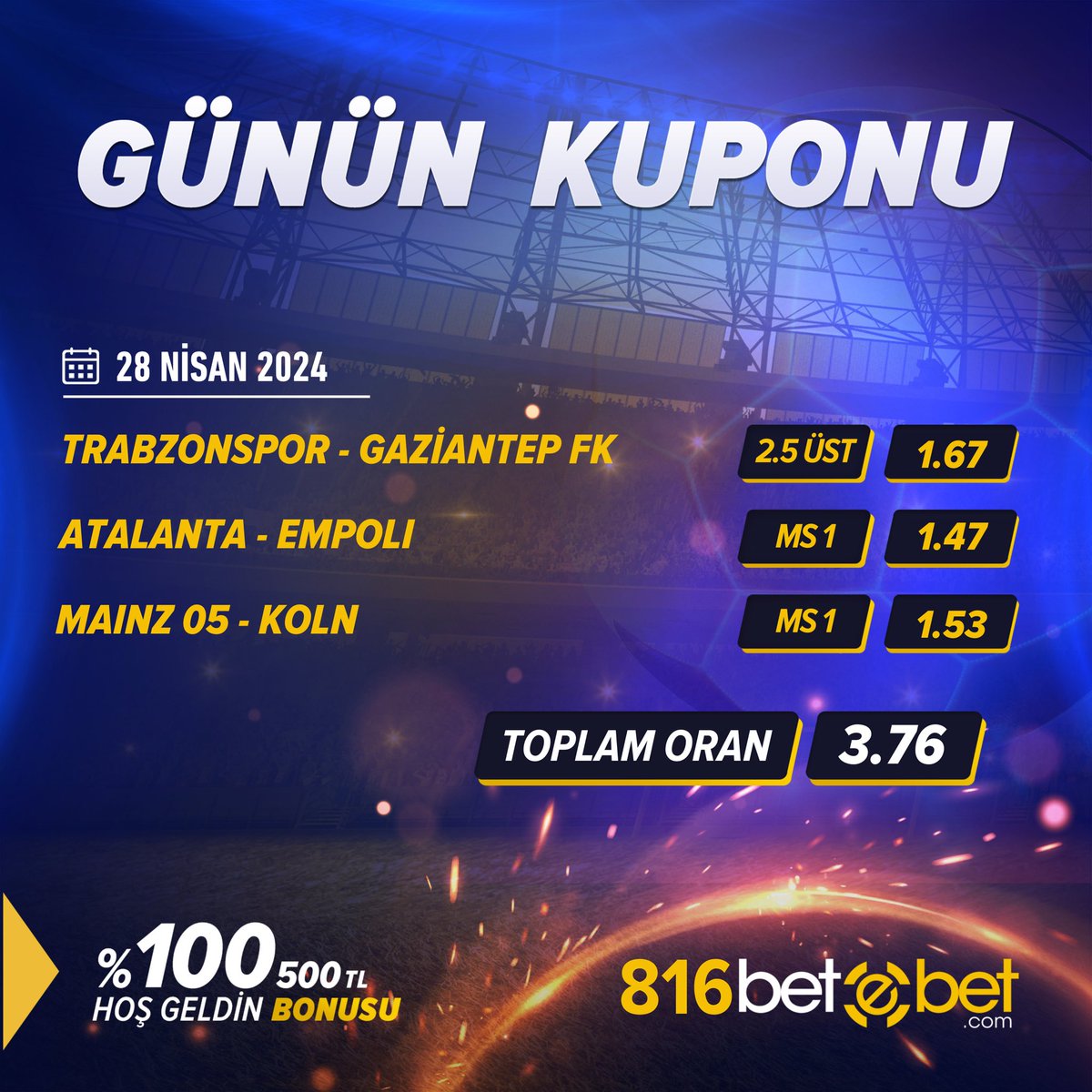 Günün Kuponu Toplam Oran:  3.76
