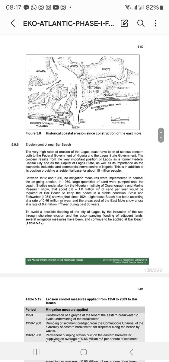 If you love to read, you can download the environmental impact assessment for the Eko Atlantic City. Take note of the effects of the construction of the Eastern mole of the apapa port on coastal erosion of the low-lying Victoria Island and Lekki axis. ead.gov.ng/wp-content/upl…