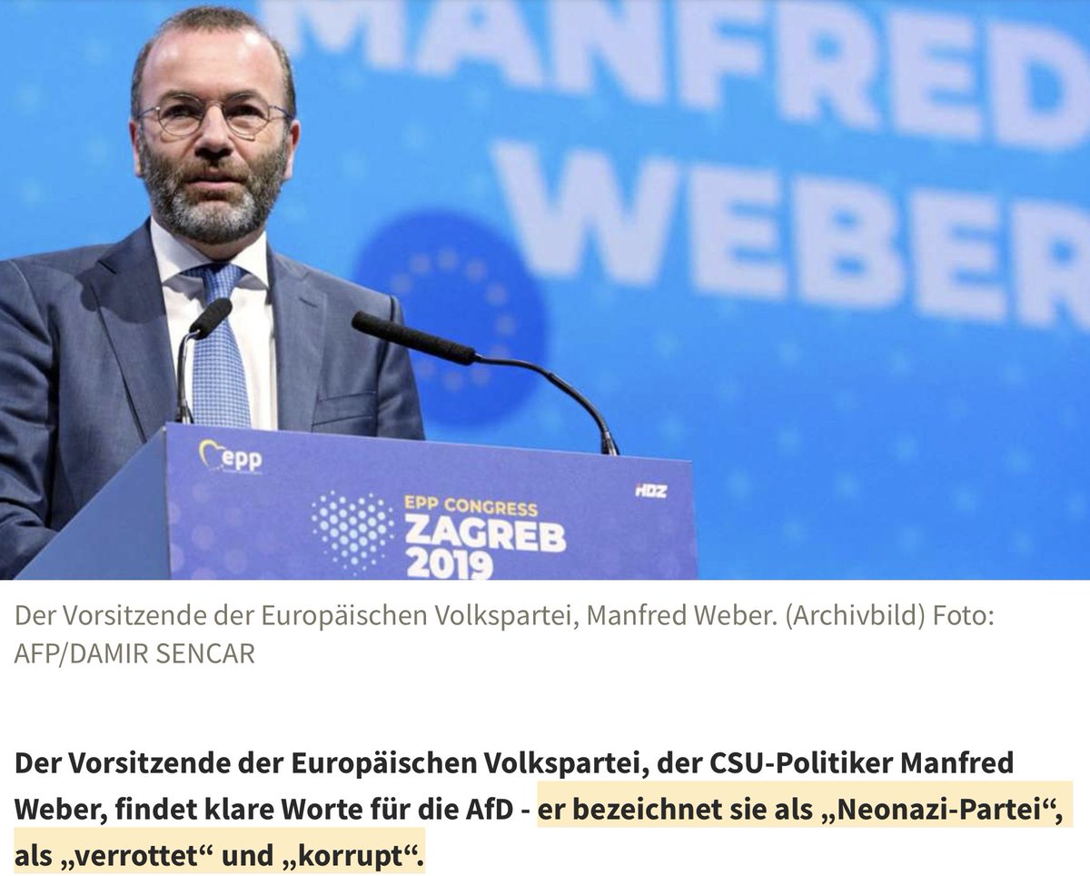 In Deutschland geht's mitunter deutlicher zur Sache als bei uns: CSUler Manfred Weber bezeichnet die #AfD als 'Neonazi-Partei', die 'verrottet' und 'korrupt' sei. 1/2