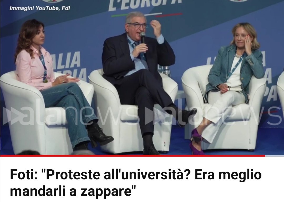 #Foti, capogruppo di Fratelli D'italia : 'Proteste all'università? Era meglio mandarli a zappare'!

Quelli di questa Destra? Era meglio farli tornare a studiare! Ignoranti! 
#GovernoDiPagliacci