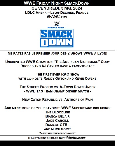 #WWELyon #WWEBacklash Les cartes sont dévoilées!
Derniers Billets disponibles: urlz.fr/pzux