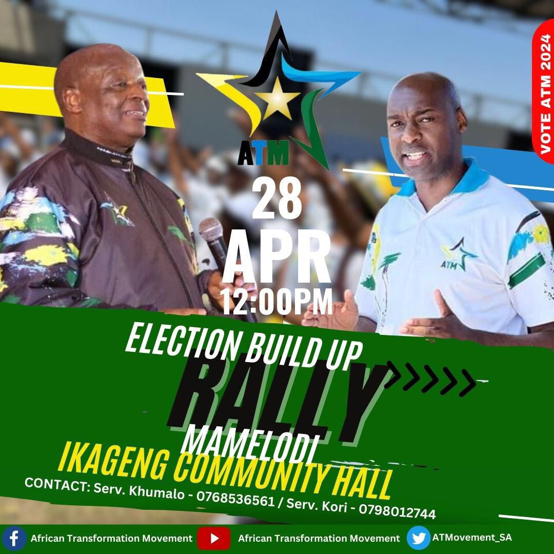 🚨ATM Election Build Up Rally🚨 After a successful rally eThekwini, ATM President @ZungulaVuyo is in Mamelodi Ikageng Community Hall. #VoteATM2024