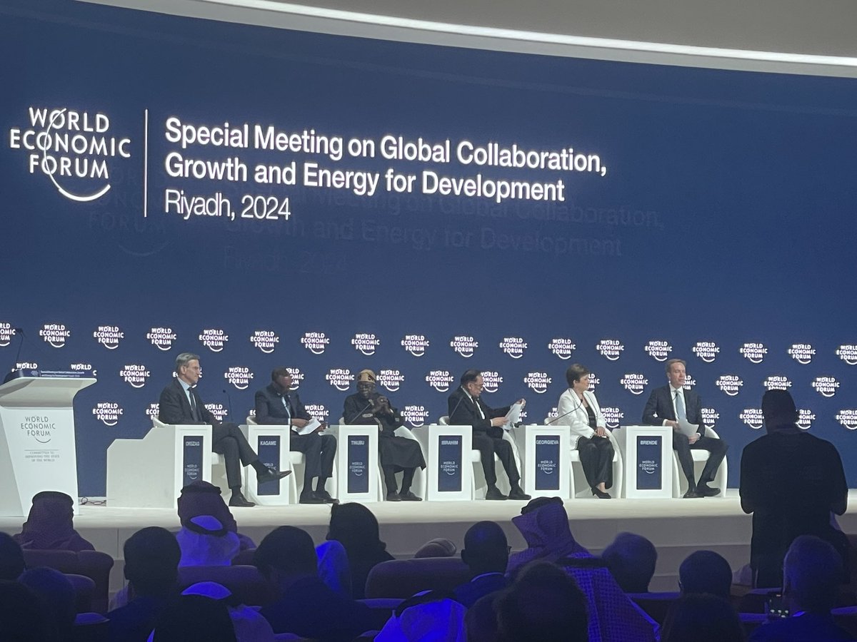 Opening session @wef #Riyadh includes two #African presidents #Nigeria Bola Tinubu and #Rwanda Paul Kagame! Brilliant to see #Africa represented in a big way here. #specialmeeting24