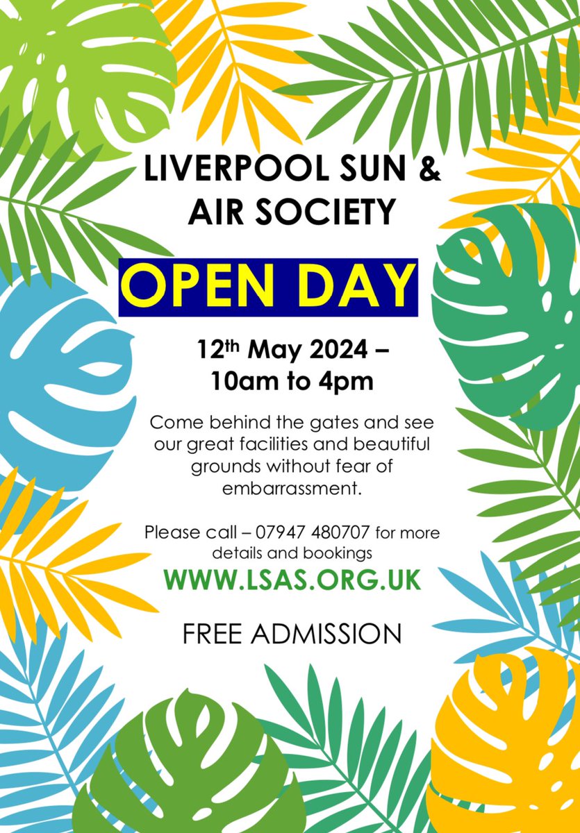 Liverpool sun & Air Society are holding an Open Day on Sunday May12th .
Come and join us between 10 am and 4 pm.
See attached flyer for details.
Visitor Team tel: 07947480707  email: info@lsas.org.uk