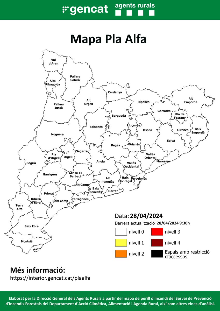 🔴Aquest és el mapa del #PlaAlfa per avui dia 28/4/24
📍Consulta el mapa interactiu per conèixer quin nivell hi ha activat al teu municipi o a la teva comarca⤵️
📲 interior.gencat.cat/plaalfa