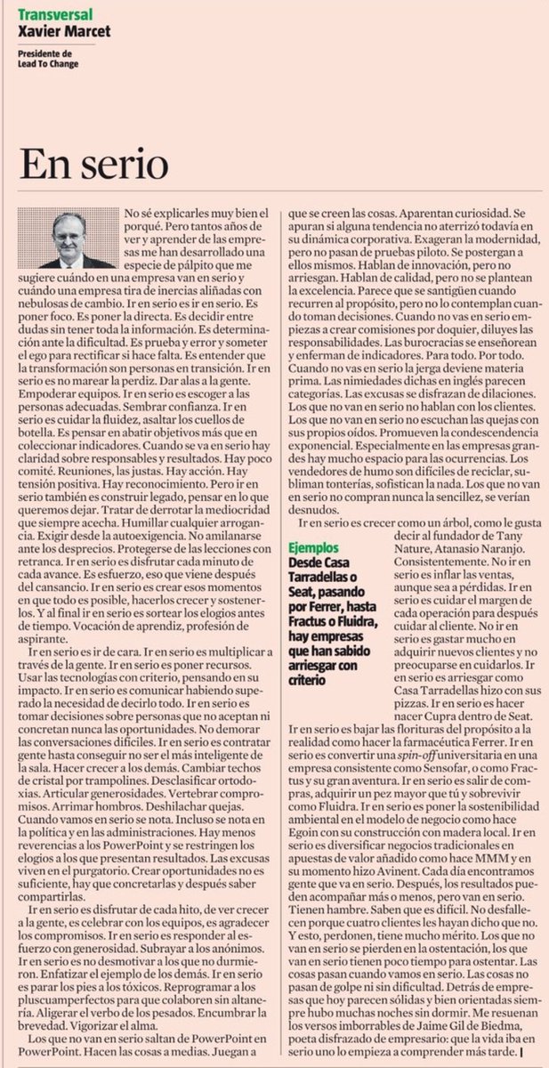 Cada frase d hoy @XavierMarcet da para un hilo entero #equipos #RRHH 👌
- Vete en serio
- No marees la perdiz, da alas a la gente, empodera
- Celebra hitos, ensalza a los anónimos 
- No ocurrencias, No nimiedades en inglés...
Y para + imprime este artículo y pégalo en la pared ⬇️