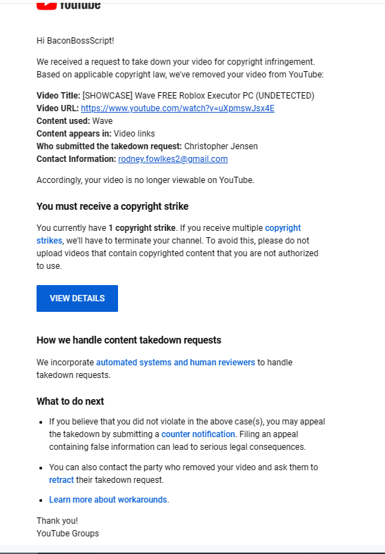 BaconBossScript's tweet photo. @FurkyRB @TeamYouTube @TeamYouTube 
I sent appeal 3 times
but same result.... https://t.co/wRSIMWDt4q