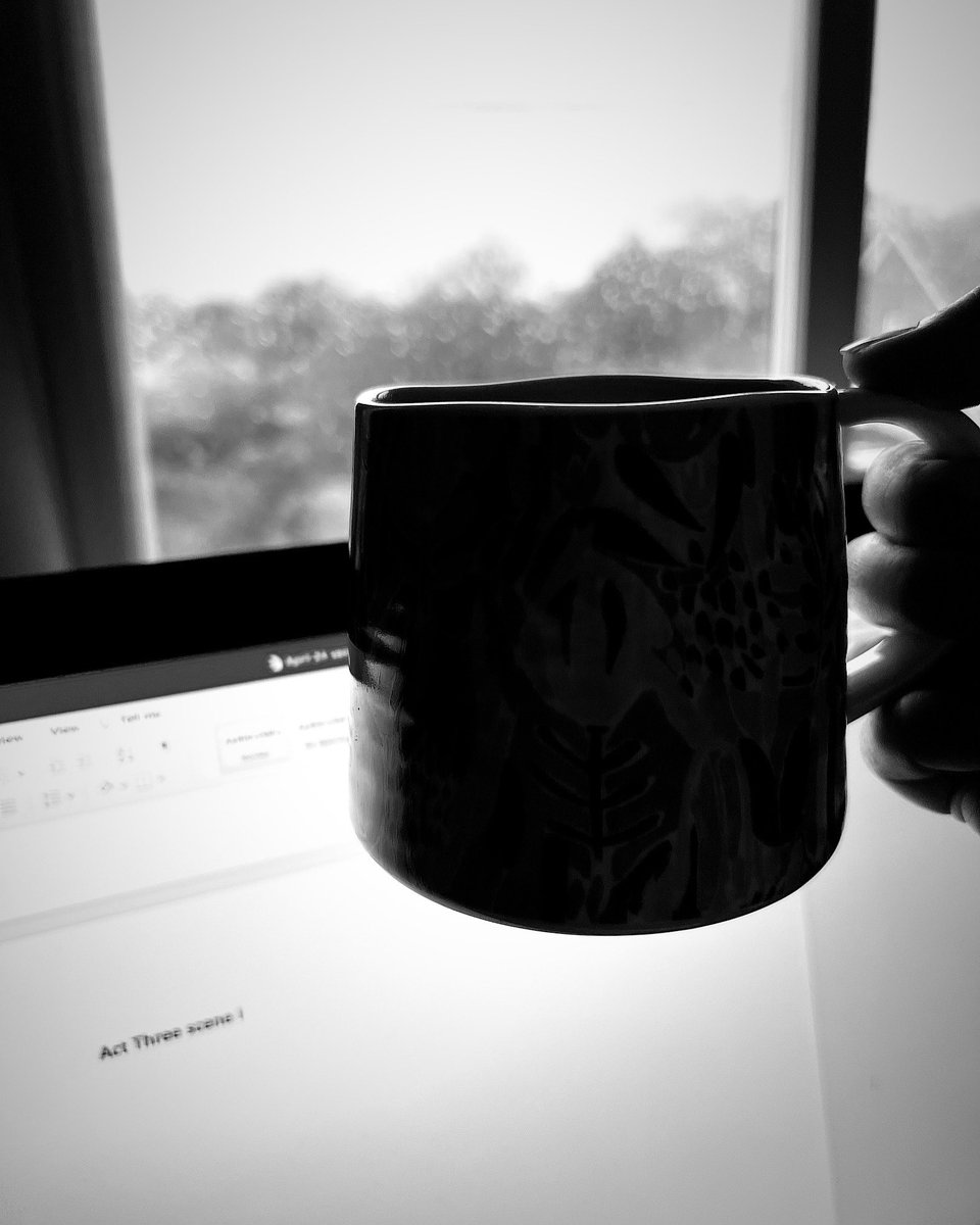 Good coffee, rain falling against the window, and back to working on the rewrite of the play. This is good writing time. I am at my best when there is weather at the window, caffeine in my veins and a project that excites me on the page. Happy Sunday