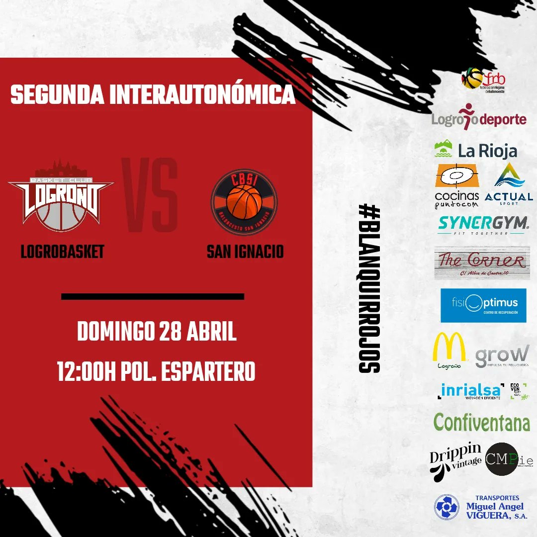 Comenzamos este domingo con el encuentro que se disputará en Espartero. LogroBasket 🏆 2ª Interautonómica 🕛 12:00 🆚 San Ignacio 📍Pol. Espartero
