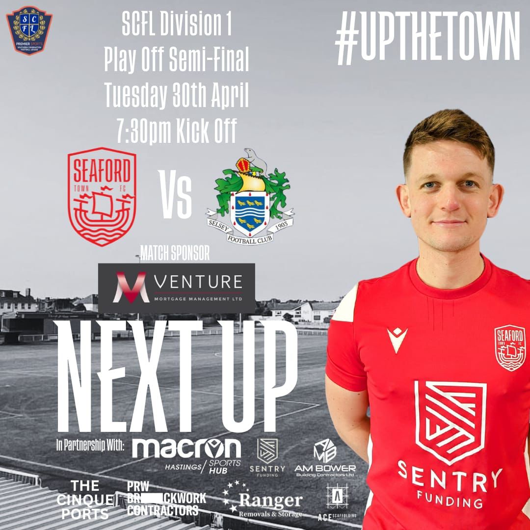 PLAY-OFF SEMI-FINAL!!! Tuesday night we host Selsey in the Division 1 Play-Off Semi-Final! We hope to see as many of you down The Crouch as possible to cheer on the lads on their final push 💪 Match Entry: Adult £6 Concession £3 U16 Free #UpTheTown