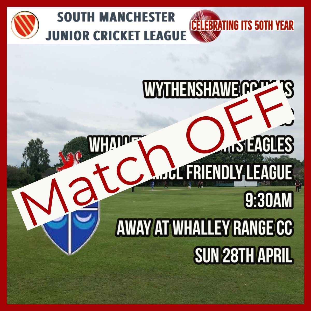 Sadly & as expected, todays away @smanjcl friendly league match for our U11s vs @WhalleyRangeCC Eagles at Whalley Range CC has succumbed to the weather…match OFF 🌧️ ☔️
