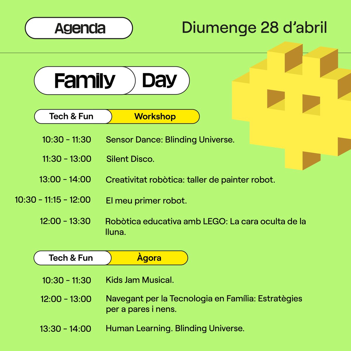MWCapital's tweet photo. 💥 Últim dia de la #TechAndPlay amb el #FamilyDay!

Una jornada amb activitats pensades per gaudir en família. Jocs, experiències immersives, tallers i espectacles per apropar la tecnologia als infants de la manera més lúdica.

No et perdis l'agenda del dia! ⬇️ https://t.co/cPDyTitaF6