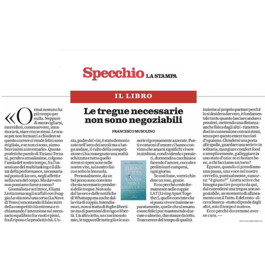 elianaliotta's tweet image. Ognuno ha le sue pause non negoziabili. Oggi @fmusolino legge #lavitanonèunacorsa @lanavediteseoed su #Specchio @LaStampa