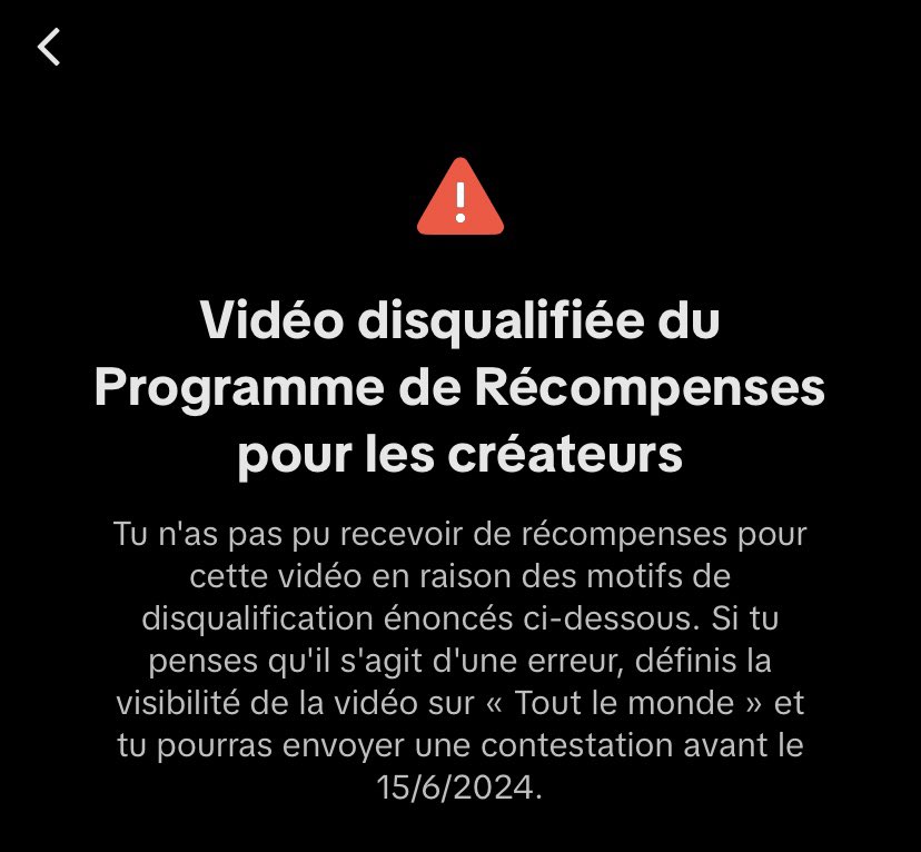 Tu as une vidéo qui s’est faite démonétisé sur Tiktok pour: « Contenu non original » ? 😩

Je t’envoie la phrase qui va te permettre de gagner 90% de tes demandes de contestation juste ici: 👇

- Retweet 🔁
- Like ❤️
- Commente «PHRASE»

Tu dois me follow afin que je puisse te DM…