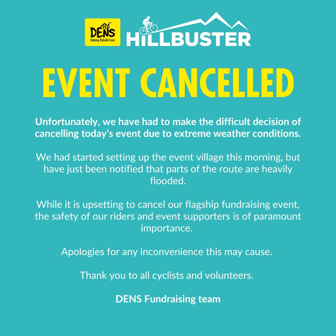 Unfortunately, we have had to make the difficult decision of cancelling today’s event due to extreme weather conditions ⬇