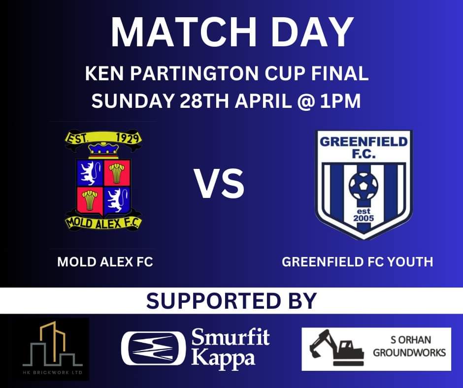 The boys head into the Ken Partington Challenge Cup Final this this afternoon playing Mold Alex FC. Come and support the lads at Holywell Town pitch 1pm kick off ⚽️ @Greenfieldfc